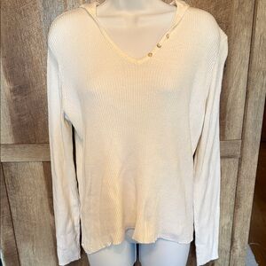 Women's Cream V-Neck Hooded Sweater Top
